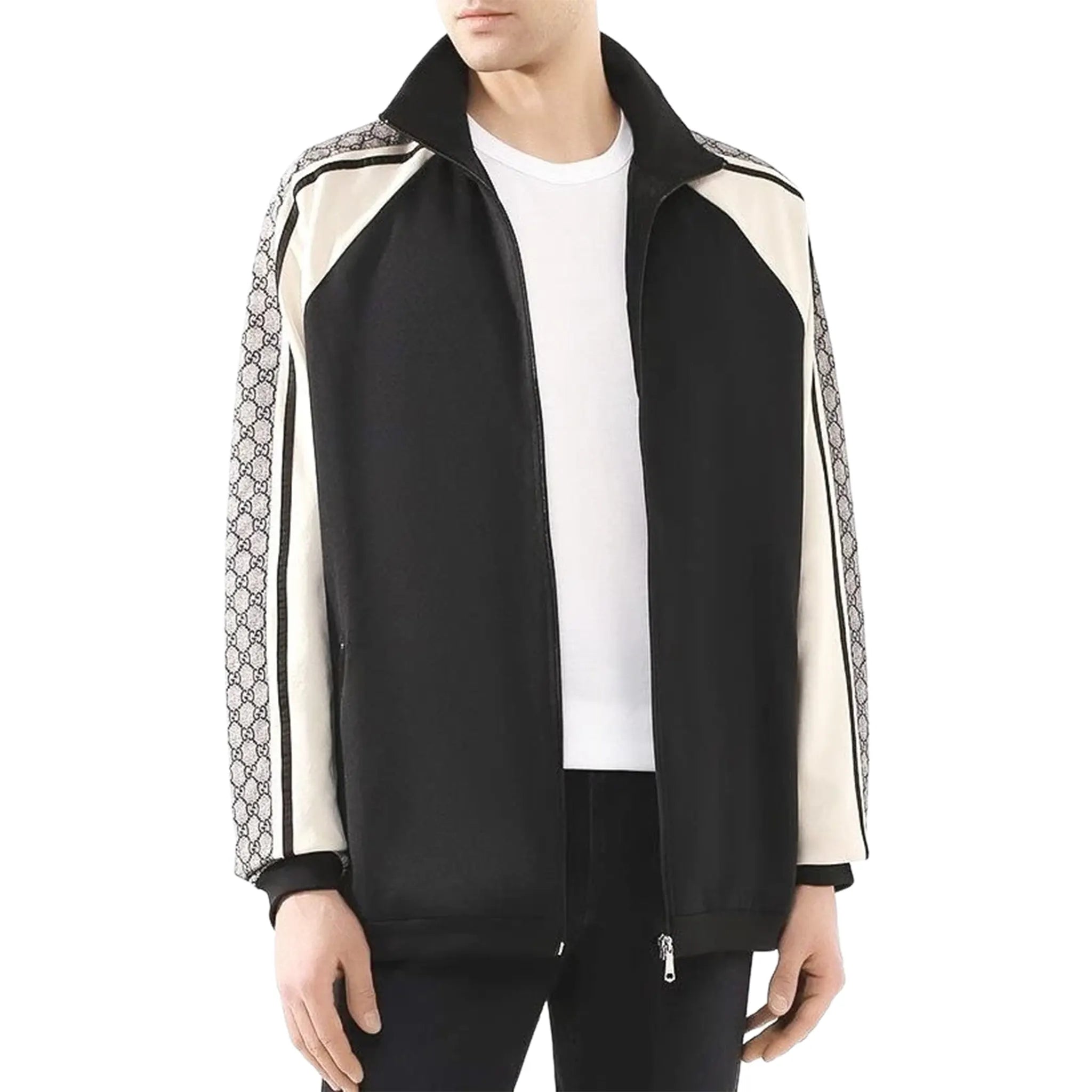 Front View of Preloved - Gucci GG Print Technical Jersey Tapered Black Track Jacket 545601-XJACZ-1093